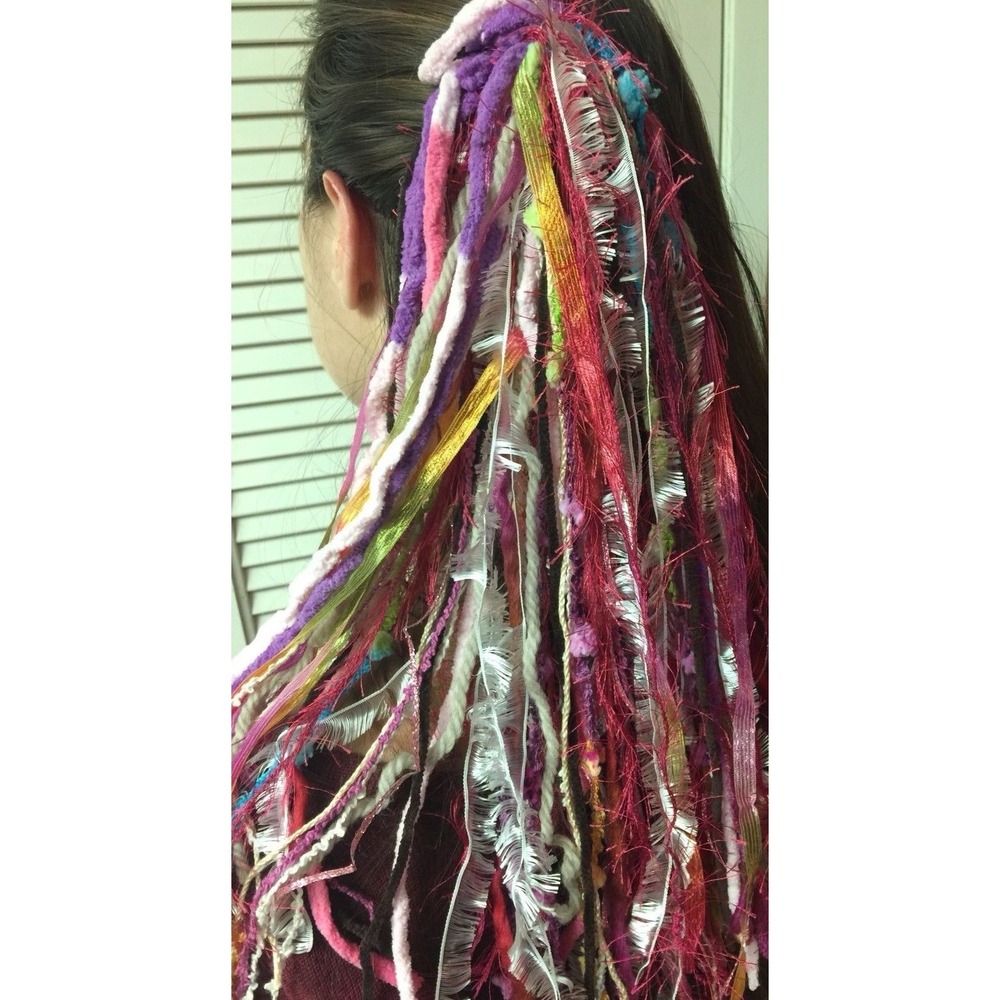 Pink / Hot Pink tones - Yarn hair fall / clip for Burning Man or festivals #004